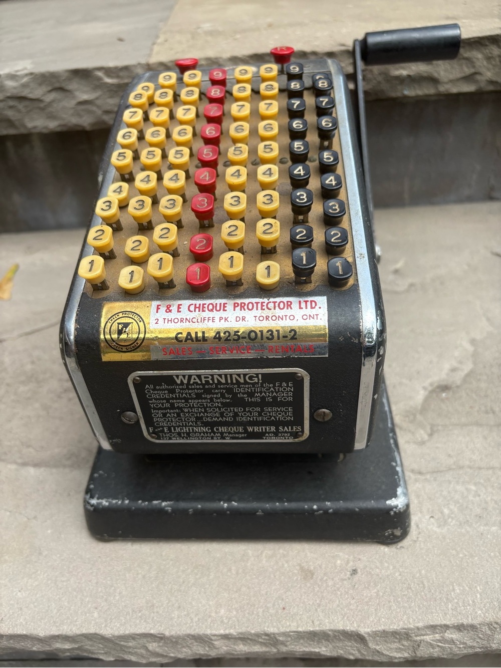 F & E Cheque Protector Manual Adding Machine - Black with Yellow & Red Keys
